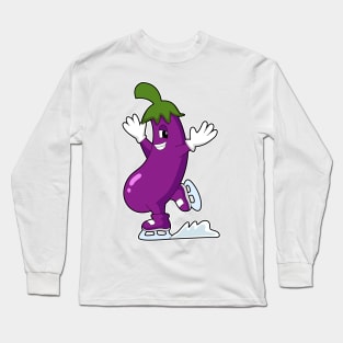 Eggplant at Ice skating with Ice skates Long Sleeve T-Shirt